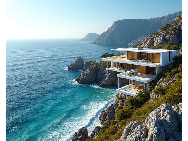 Oceanfront estate with high, discreet walls and advanced drone detection systems protecting its private beach access